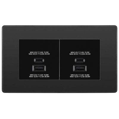 BG Evolve Black Chrome 4G Faceplate with 45W USB A+C Charger Modules – Black Insert