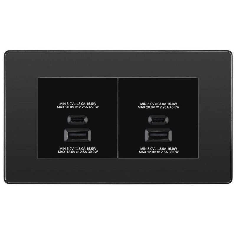 BG Evolve Black Chrome 4G Faceplate with 45W USB A+C Charger Modules – Black Insert