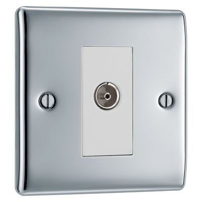BG Nexus Polished Chrome Single Isolated Coaxial Socket NPC62 with 25mm Steel Back Box