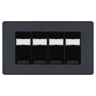 BG Evolve Matt Grey 4 Gang RJ45 Cat5e Data Socket Black Inserts