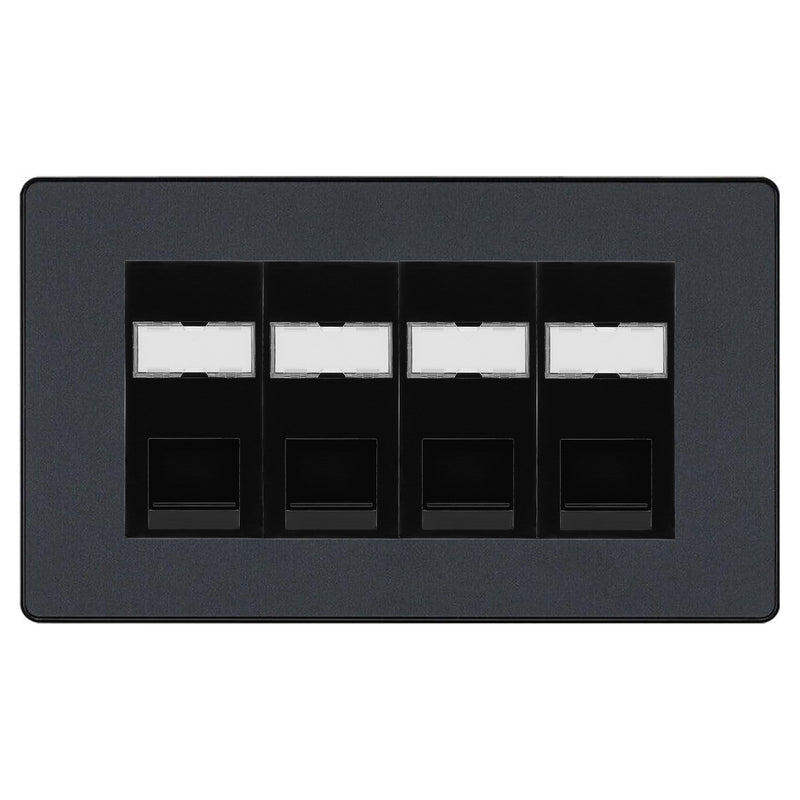 BG Evolve Matt Grey 4 Gang RJ45 Cat5e Data Socket Black Inserts