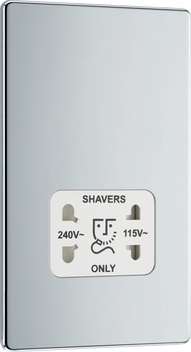 FPC20W Front - This dual voltage shaver socket from British General is suitable for use with 240V and 115V shavers and electric toothbrushes.