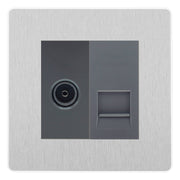 BG Evolve Brushed Steel TV Aerial & Secondary Telephone Socket - Grey Insert