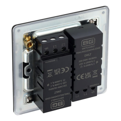 BG Screwless Matt Black 200W 2 Way Double Trailing Edge Dimmer Switch FFB82 with 25mm Steel Back Box