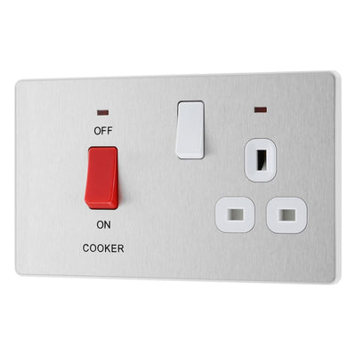 BG Evolve Brushed Steel 45A Switch 13A Switched Socket Cooker Control Unit PCDBS70W with 35mm Steel Back Box