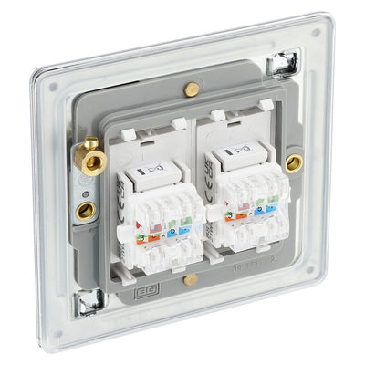 BG Screwless Polished Chrome RJ45 Double Data Outlet FPCRJ452 with 25mm Steel Back Box