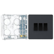 BG Evolve Matt Grey 3 Gang 20A 16AX 2 Way Light Switch PCDMG43B with 35mm Steel Back Box