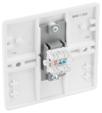 BG 8RJ45/1 Moulded Round Edge | White | RJ45 Single Data Outlet Socket (Screw) by British General (BG-8RJ45/1)