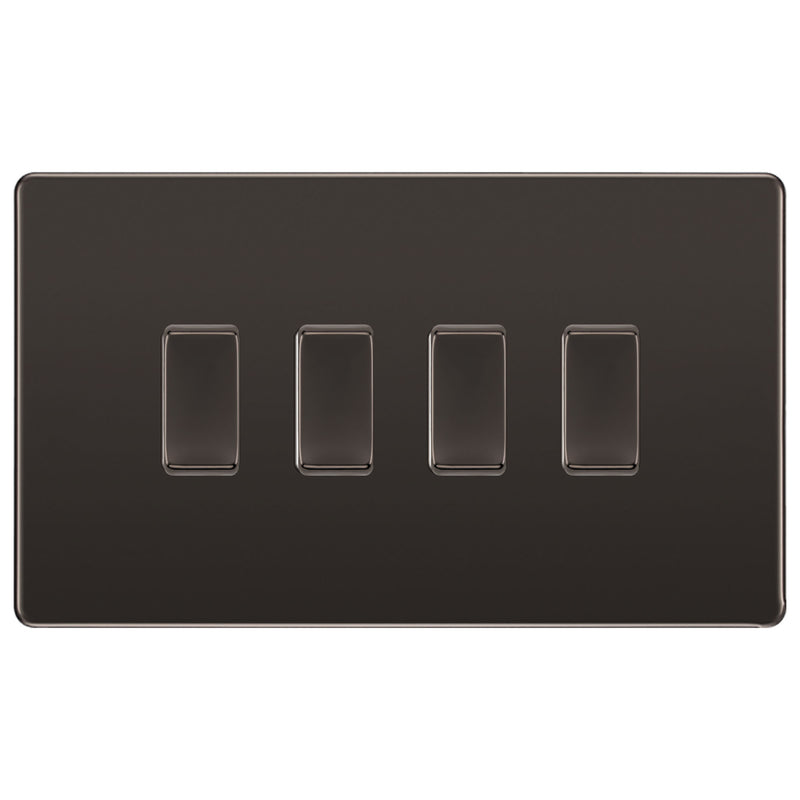 BG Black Nickel Screwless 4 Gang Intermediate Light Switch Custom Grid