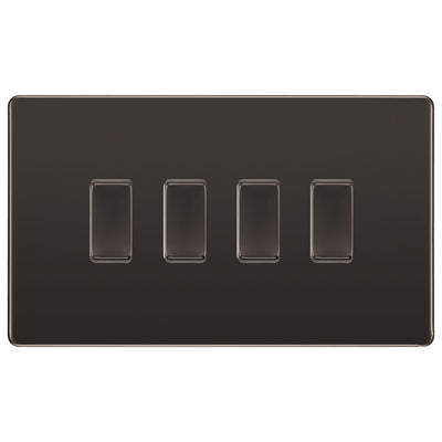 BG Black Nickel Screwless 4 Gang Intermediate Light Switch Custom Grid by British General (BG-SCL-BN-4G-CUSTOM-4xINT-SWITCH)