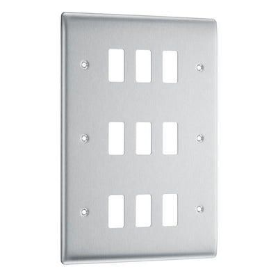BG RNBS9 Nexus Grid Brushed Steel 9 Module Front Plate