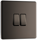 Newlec British General FBN42 Nexus Flatplate Screwless Black Nickel 2 Gang 20A 16AX 2 Way Light Switch