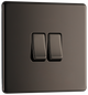 Newlec British General FBN42 Nexus Flatplate Screwless Black Nickel 2 Gang 20A 16AX 2 Way Light Switch