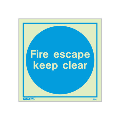 Extinguishers & Equipment: Self-Adhesive Photoluminescent Keep Clear Fire Exit Door Signs - Vinyl 200x200mm Fire escape keep clear by Jalite signs (SAFELINCS-JS5190E)