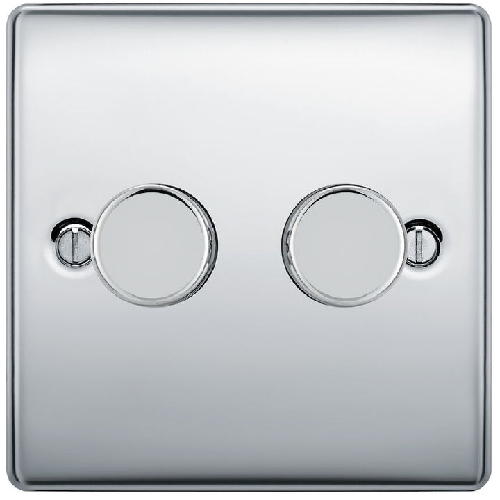 BG NPC82P Nexus 2 Gang, 2 Way, 400w Dimmer Switches-push Type Polished Chrome