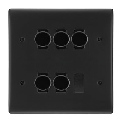 BG Matt Black 5 Gang 2 Way Trailing Edge Dimmer LED Compatible Custom Grid Switch