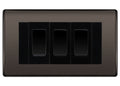 BG Black Nickel Screwless 3G Switch 1x Intermediate 2x 2 Way Switch - Black Insert