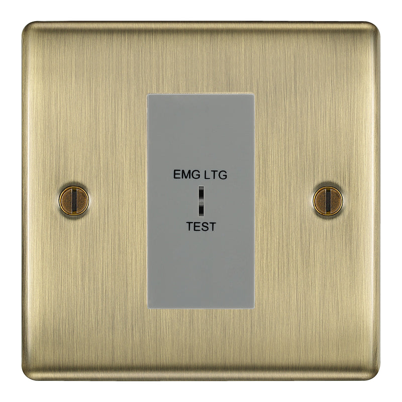 BG Nexus Metal Antique Brass 20AX 2 Way Emergency Lighting Test Key Switch - Key Included - Grey Insert