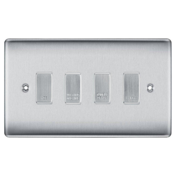 BG Brushed Steel 4 Gang Engraved Custom Labelled Appliance Grid Switch