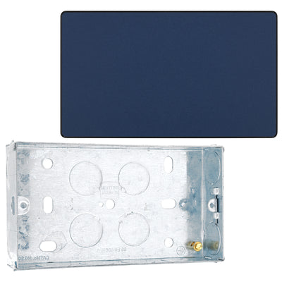 BG Evolve Matt Blue 2 Gang Blank Plate PCDDB95B with 25mm Steel Back Box