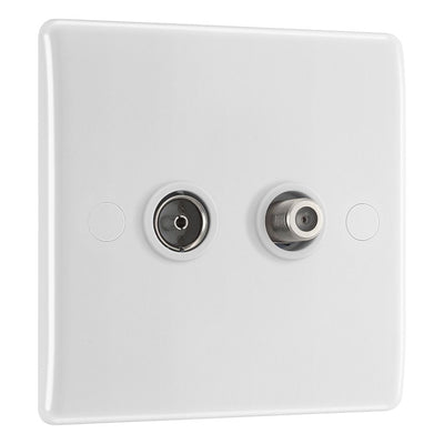 BG Electrical Double Satellite TV Socket Outlet White & 50mm Pattress Back Box