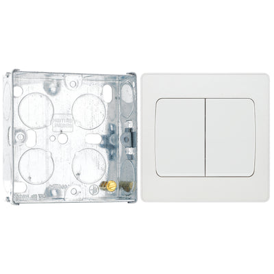 BG Evolve Pearlescent White 20 Amp 16AX Double Wide Rocker Light Switch PCDCL42WW with 25mm Steel Back Box