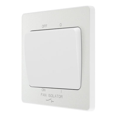 BG Evolve Pearlescent White 10A Triple Pole Fan Isolator Switch PCDCL15W with 35mm Steel Back Box