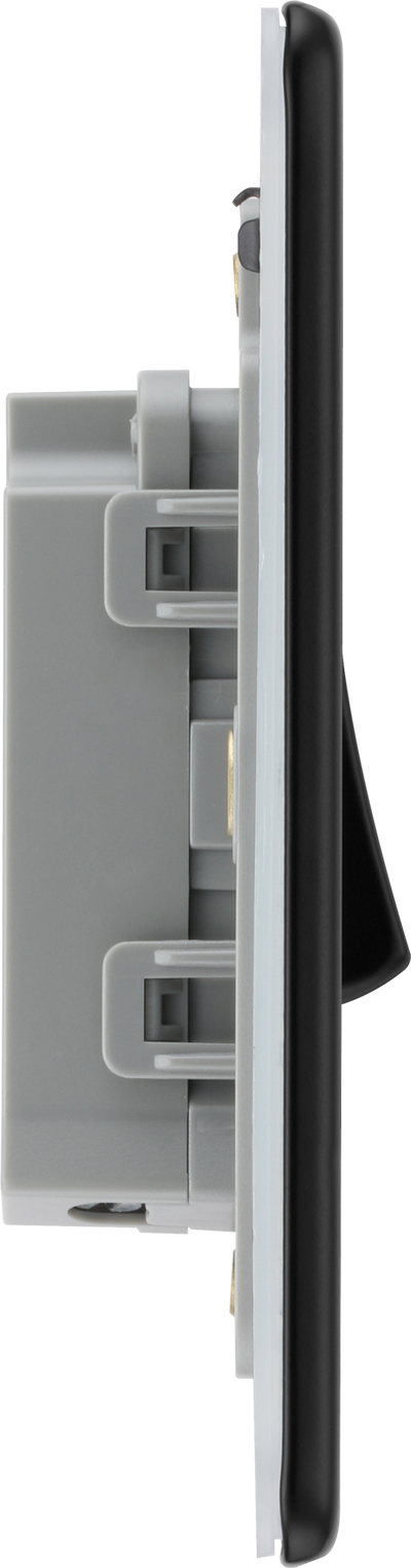 BG Nexus Flatplate Screwless Matt Black Single Light Switch FFB12 20 Amp by British General (BG-FFB12-1)