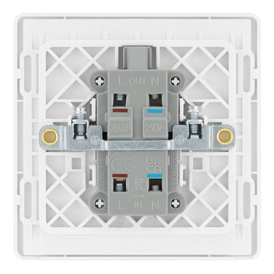 BG Evolve Pearlescent White 20A Double Pole Switch with Neon PCDCL31W and 35mm Steel Back Box
