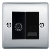 BG Nexus Polished Chrome TV Aerial & BT Telephone Outlet Plate — Screened + IDC - Black