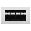BG Screwless Brushed Steel 4 Gang RJ45 Cat5e Data Socket Black Inserts