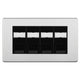 BG Screwless Brushed Steel 4 Gang RJ45 Cat5e Data Socket Black Inserts