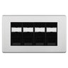 BG Screwless Brushed Steel 4 Gang RJ45 Cat5e Data Socket Black Inserts by BG Nexus (BG-FBSRJ454C5EB)