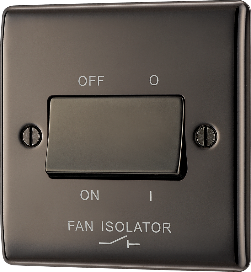 BG NBN15 Nexus Metal Black Nickel 1 Gang 10A 10AX 3 Pole Fan Isolator Plate Switch