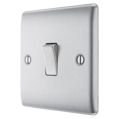 BG Nexus Brushed Steel 20A 16AX 2 Way Single Light Switch NBS12 with 35mm Steel Back Box
