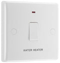 BG 833WH White Round Edge 20A DP Switch marked Water Heater + Neon + Cable Outlet
