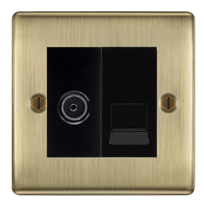 BG Nexus Antique Brass TV Aerial & BT Telephone Outlet Plate — Screened + IDC - Black