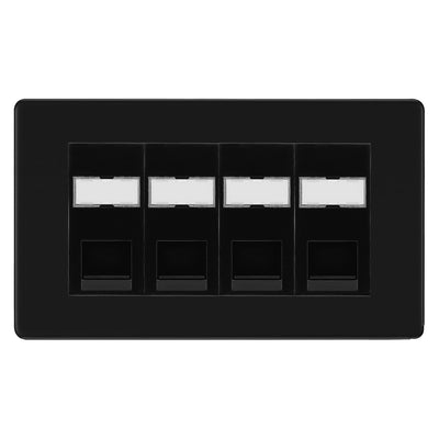 BG Screwless Matt Black 4 Gang RJ45 Cat5e Data Socket Black Inserts by British General (BG-FFBRJ454C5EB)