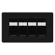 BG Screwless Matt Black 4 Gang RJ45 Cat5e Data Socket Black Inserts