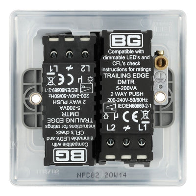 BG Nexus Polished Chrome 200W 2 Way Double Trailing Edge Dimmer Switch NPC82 with 25mm Steel Back Box