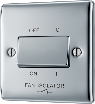 BG NPC15 Nexus Metal Polished Chrome 1 Gang 10A 10AX 3 Pole Fan Isolator Plate Switch