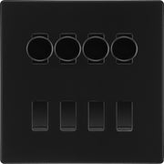 BG Screwless Matt Black 8 Gang Switch 4x Trailing Edge LED Dimmer 4x 2Way Custom Switch by British General (BG-SCRL-FB-8G-CUSTOM-4x-Dimmer-4x-2WAY)