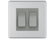 BG Brushed Steel 2 Gang 20AX 2-Way switch Custom Grid – Grey Insert by British General (BG-SCRL-BS-2G-Combo-2x2WAY-GR)