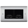 BG Nexus Brushed Steel 4G Euro Plate with 2X USB-A Dual Chargers – Black Insert