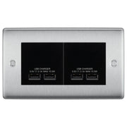 BG Nexus Brushed Steel 4G Euro Plate with 2X USB-A Dual Chargers – Black Insert by British General (BG-NBSEMR4+EMUSB3B)