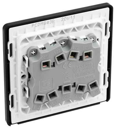 BG Evolve PCDMB43B Matt Black 3 Gang 20A 16AX 2 Way Switch-Black Insert