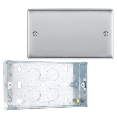 BG Nexus Brushed Steel Double Blank Plate NBS95 and 25mm Steel Back Box by British General (BG-NBS95+HGS04)