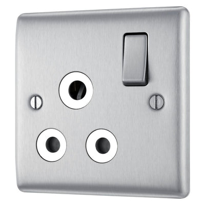 BG Nexus Brushed Steel 15A Switched Round Pin Single Socket NBS99W and 25mm Steel Back Box