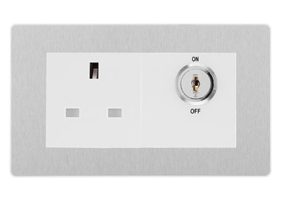 BG Evolve Brushed Steel 13A Double Pole Key Controlled Socket – White Inserts