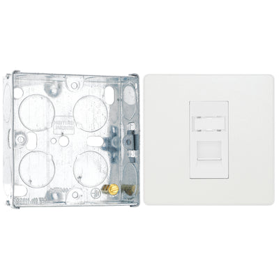 BG Evolve Pearlescent White RJ45 Cat6 Single Data Outlet PCDCLRJ451W with 25mm Steel Back Box